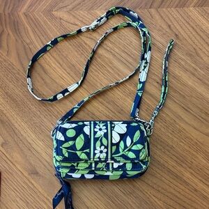 Vera Bradley All In One Lucky You Blue Green Floral Mini Crossbody Wristlet